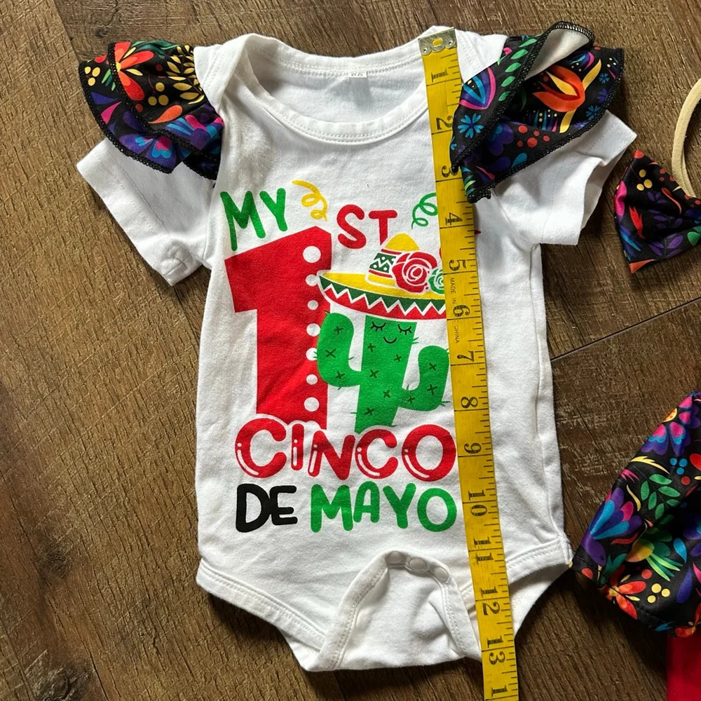 Baby Matching Set 3-6 Months White Red Cinco de Mayo Outfit